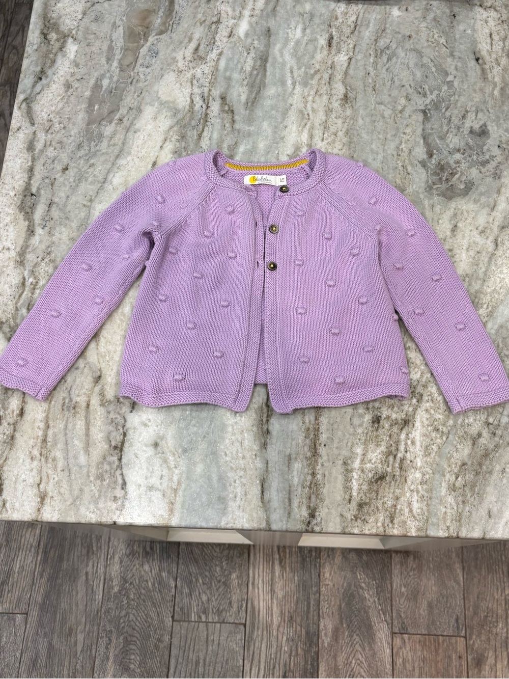 Baby Boden Lavender Knit Pom Cardigan